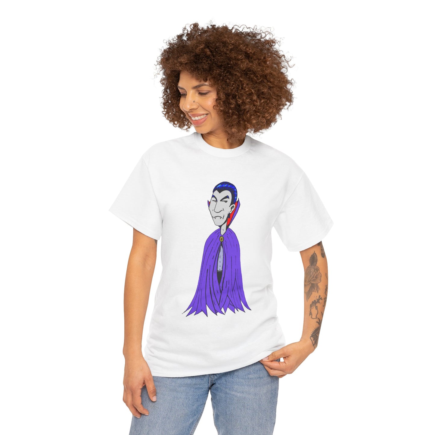 Vampire Cartoon Tee - Cute Purple Cloak Dracula Graphic T-Shirt