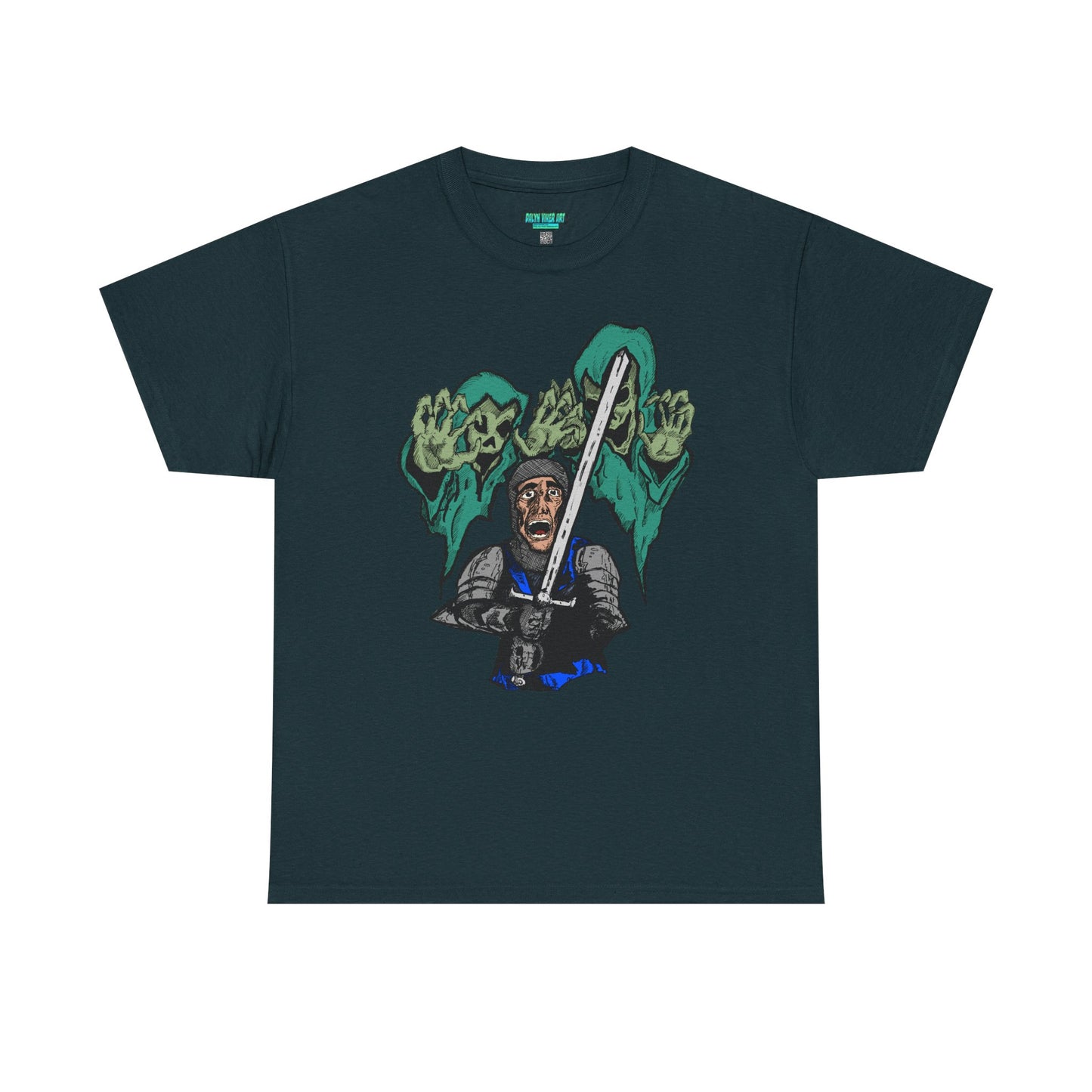Unisex Heavy Cotton Tee - Knight with Sword Graphic - Casual Streetwear