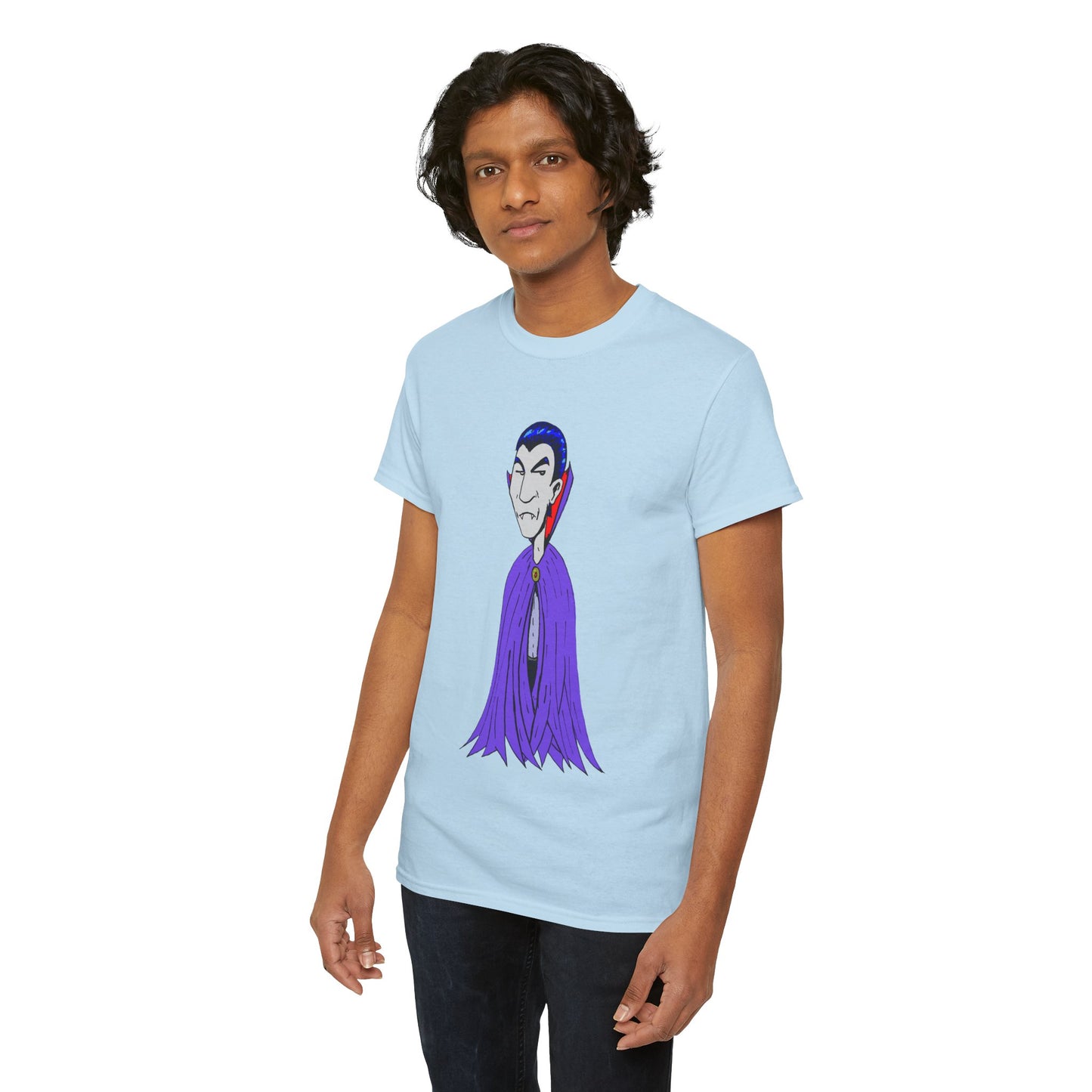 Vampire Cartoon Tee - Cute Purple Cloak Dracula Graphic T-Shirt