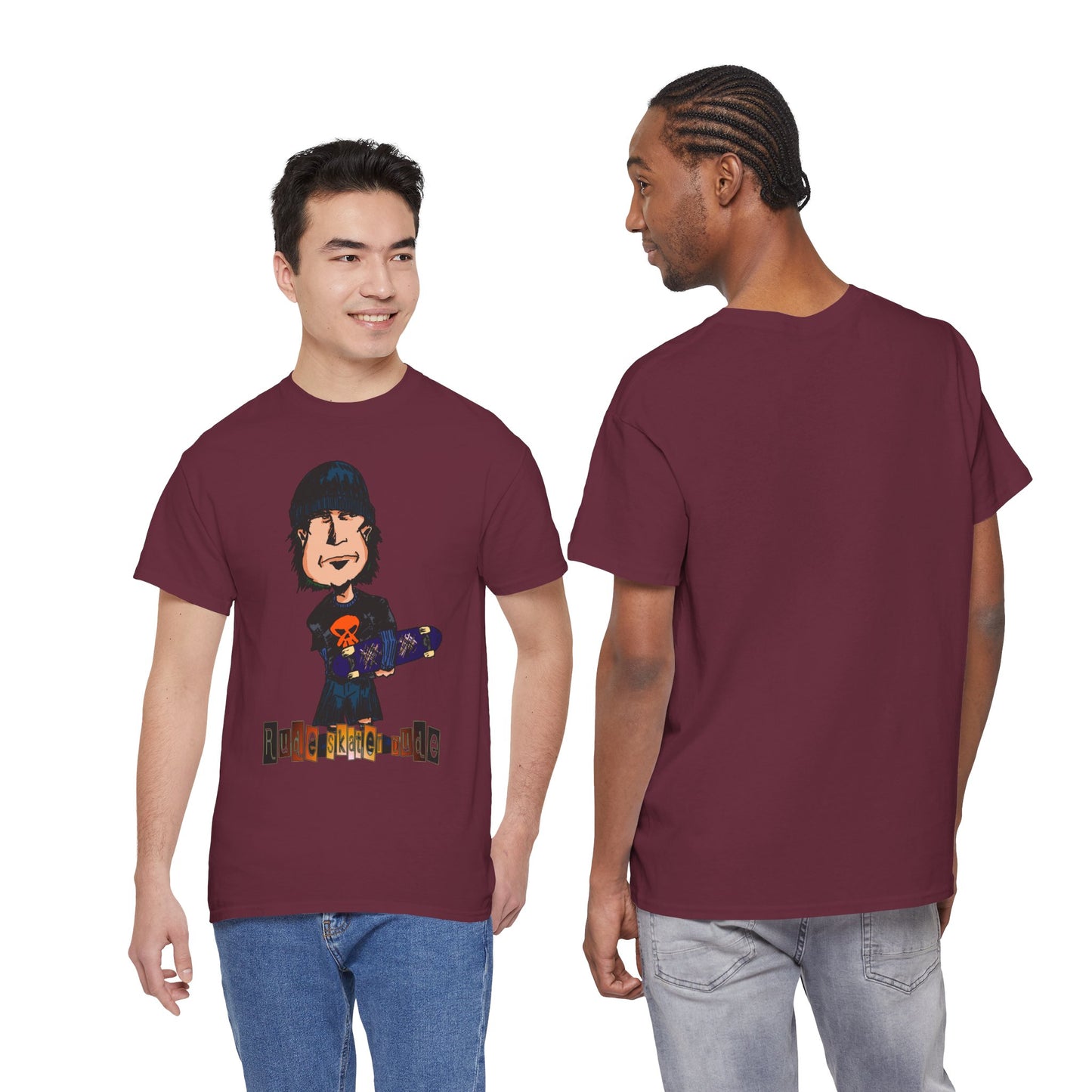 Rude Skater Dude Cartoon Skate Punk T-Shirt — Skateboarding Tee with Skull Design