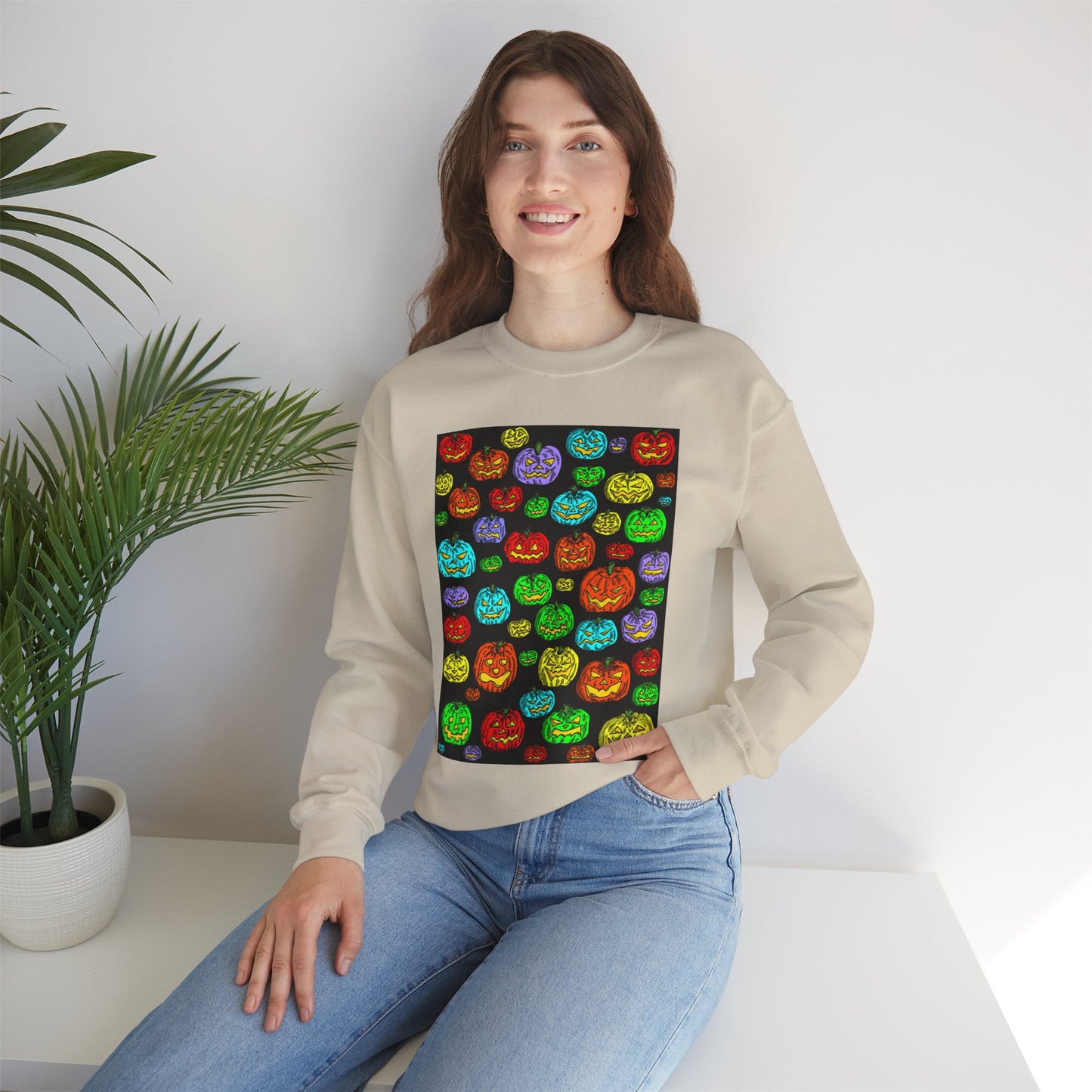 Halloween Colorful Pumpkin Graphic Crewneck Sweatshirt