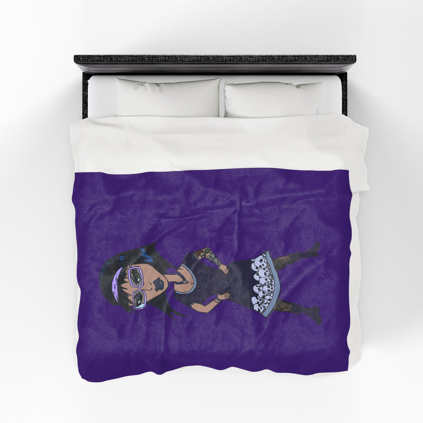 Goth Girl Velveteen Plush Blanket – Purple Skull Hem Cozy Throw