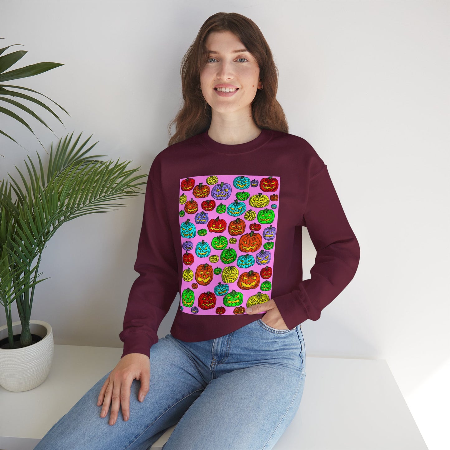 Colorful Pumpkin Crewneck Sweatshirt for Fall Celebrations