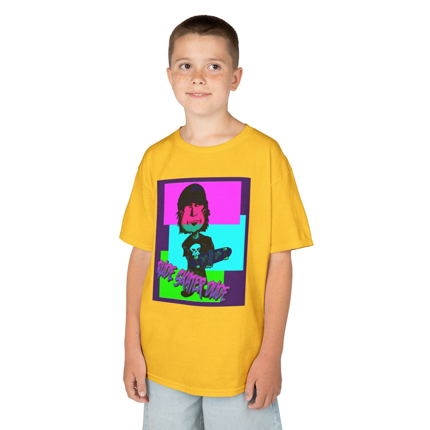 Kids Tee — Retro Neon Rude Skater Dude Kid Graphic T-Shirt