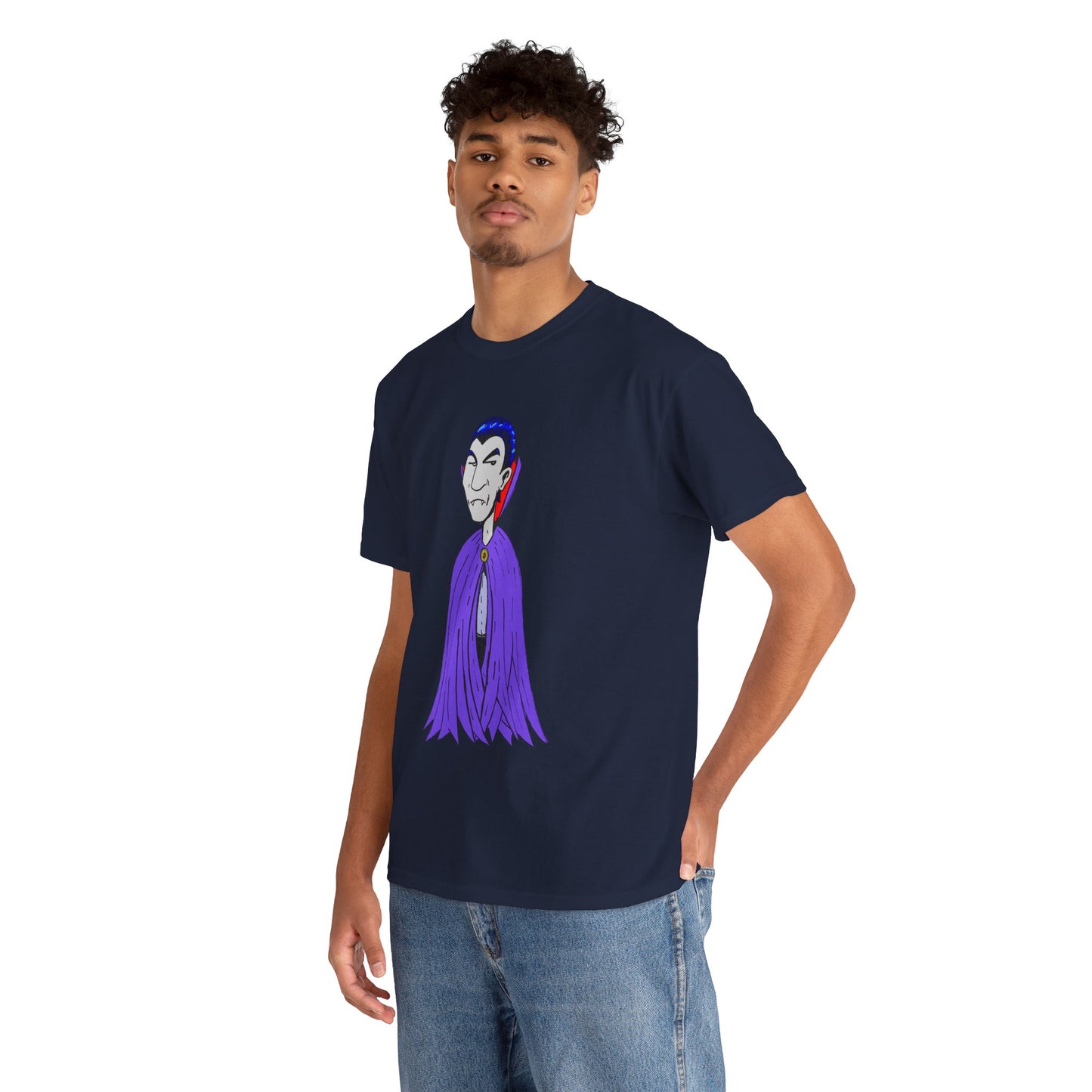 Vampire Cartoon Tee - Cute Purple Cloak Dracula Graphic T-Shirt