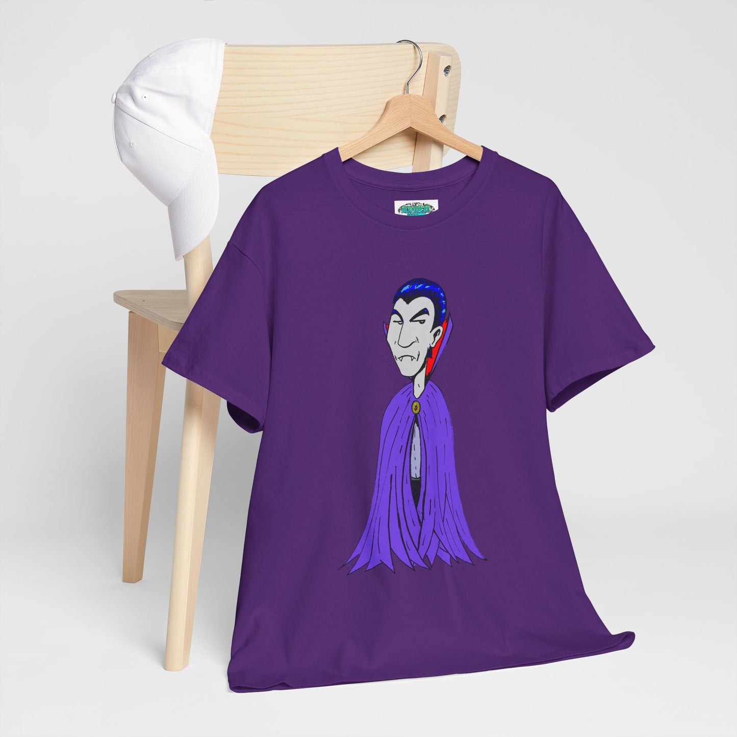 Vampire Cartoon Tee - Cute Purple Cloak Dracula Graphic T-Shirt