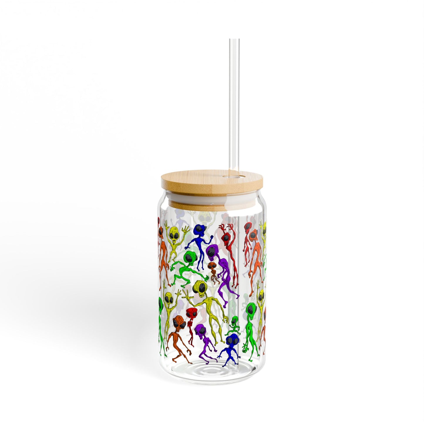 Alien Dance Party Colorful Sipper Glass, 16oz Alien Design, Unique Drinkware, Fun Party Cup, Eco-Friendly Beverage Container, Perfect for Gifts