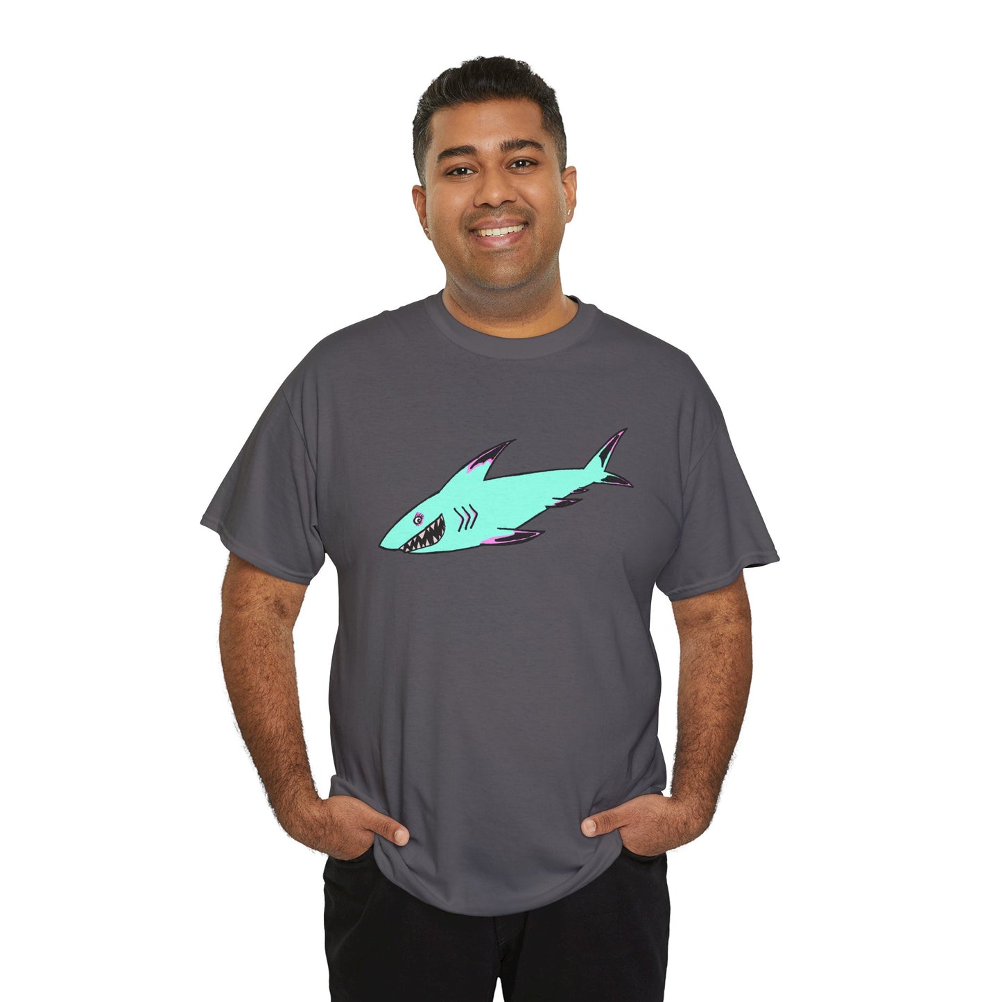 Cool Shark Graphic Unisex Heavy Cotton Tee, Ocean Lover Shirt, Beachwear, Casual Everyday Tee, Gift for Sharks Fans