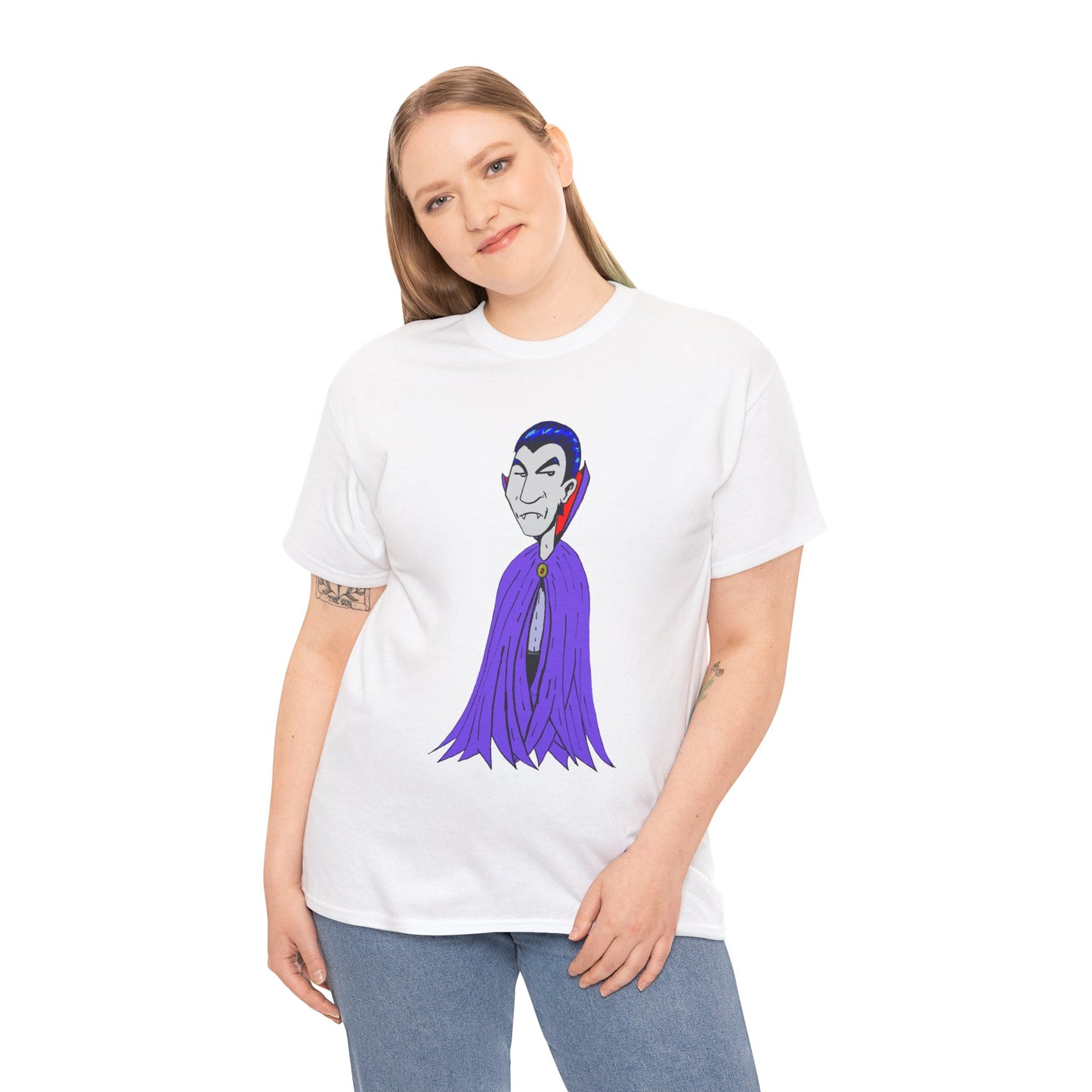 Vampire Cartoon Tee - Cute Purple Cloak Dracula Graphic T-Shirt