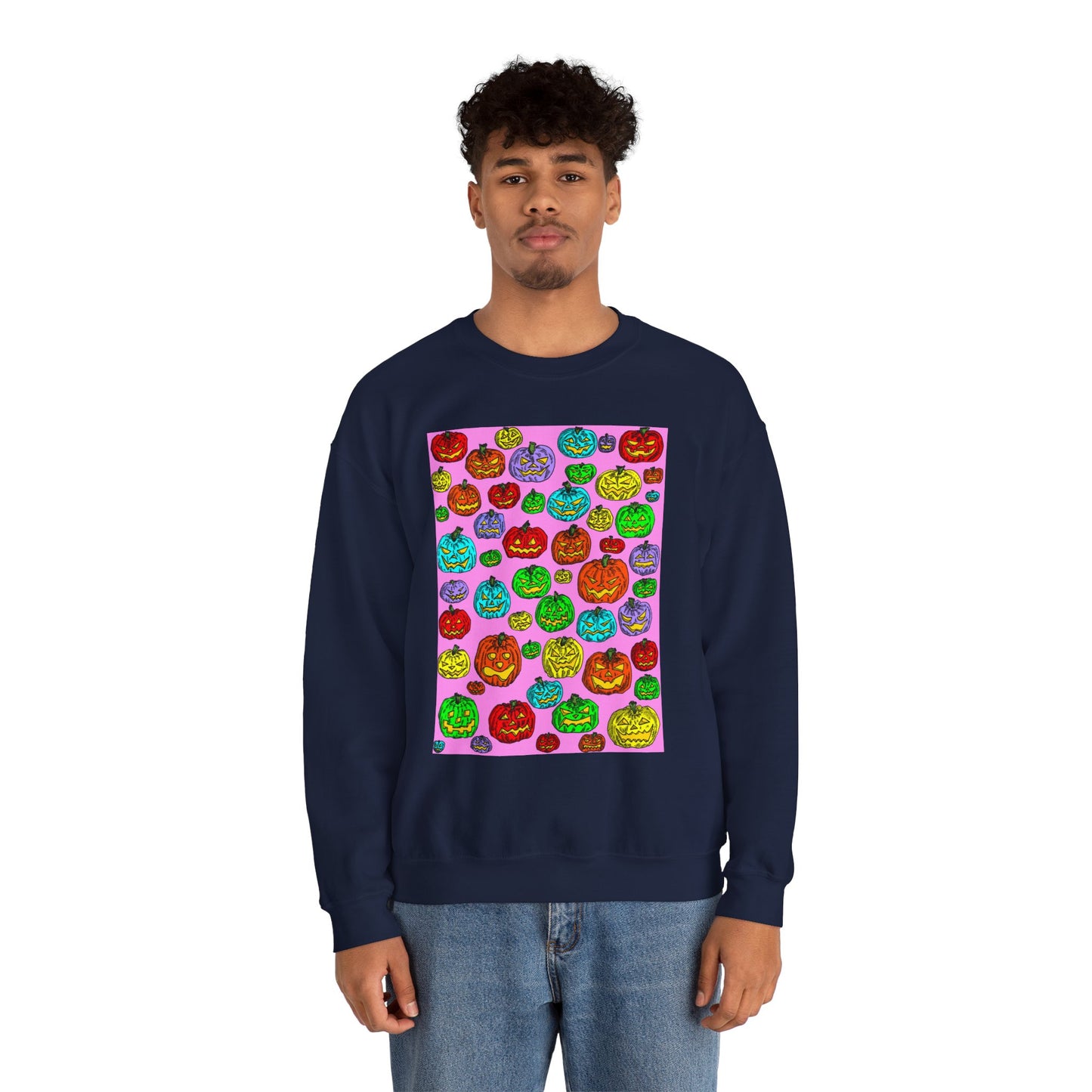 Colorful Pumpkin Crewneck Sweatshirt for Fall Celebrations