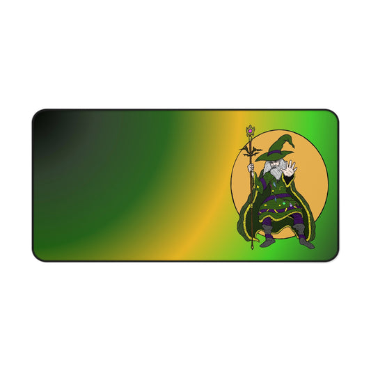 Wizard Desk Mat — Green & Gold Gaming Mouse Pad with Wizard Illustration