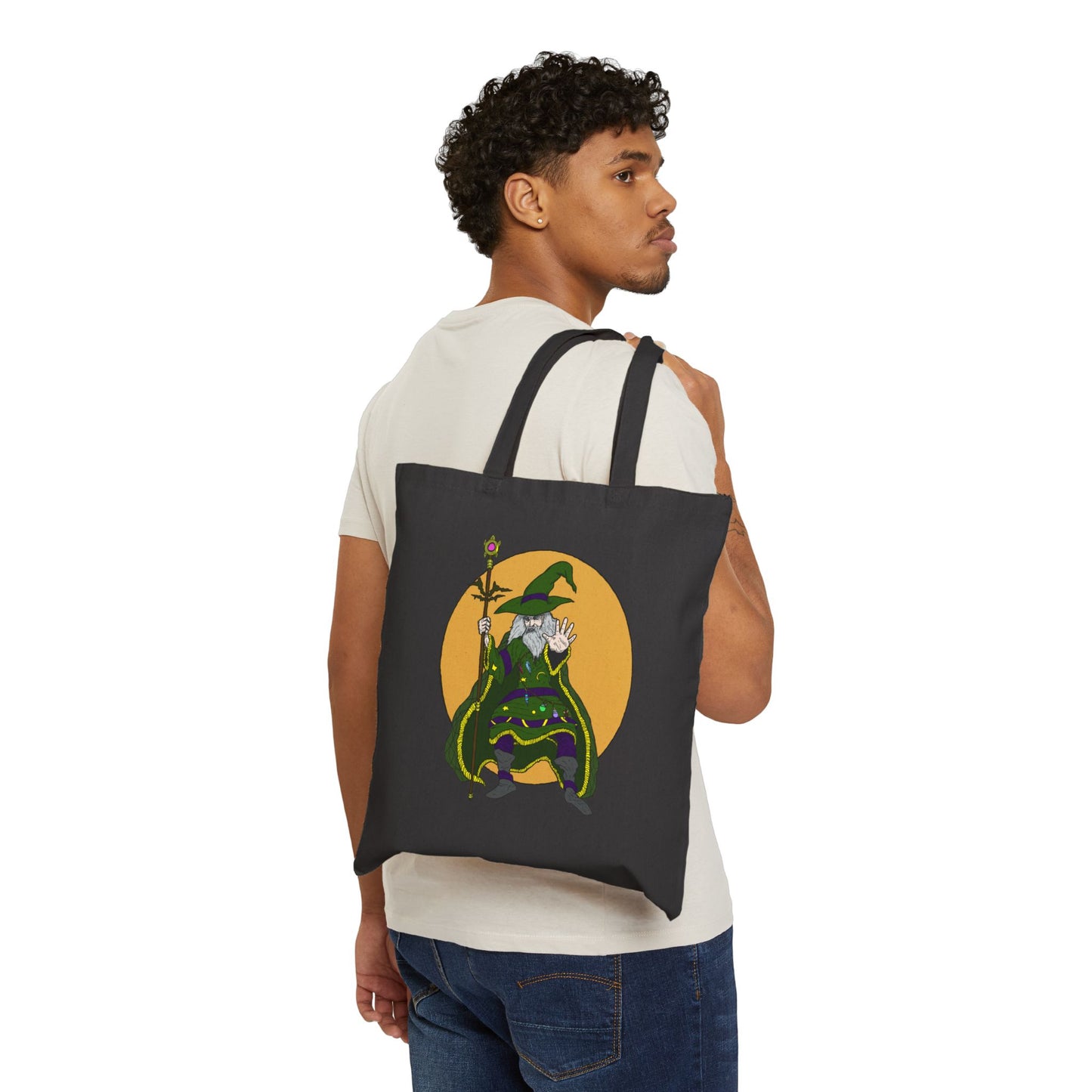 Wizard Holding a Staff, Cotton Canvas Tote Bag