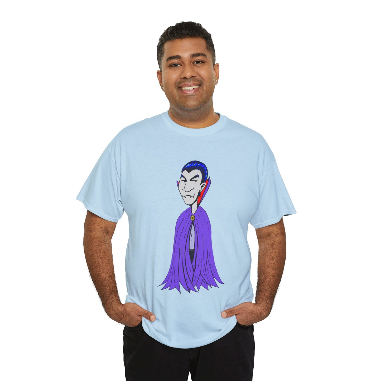 Vampire Cartoon Tee - Cute Purple Cloak Dracula Graphic T-Shirt