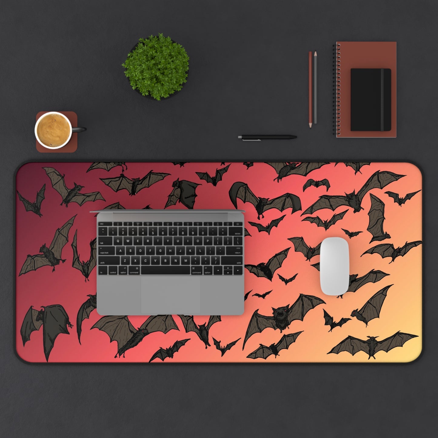 Bat Swarm Desk Mat — Halloween Gradient Gaming/Office Mousepad