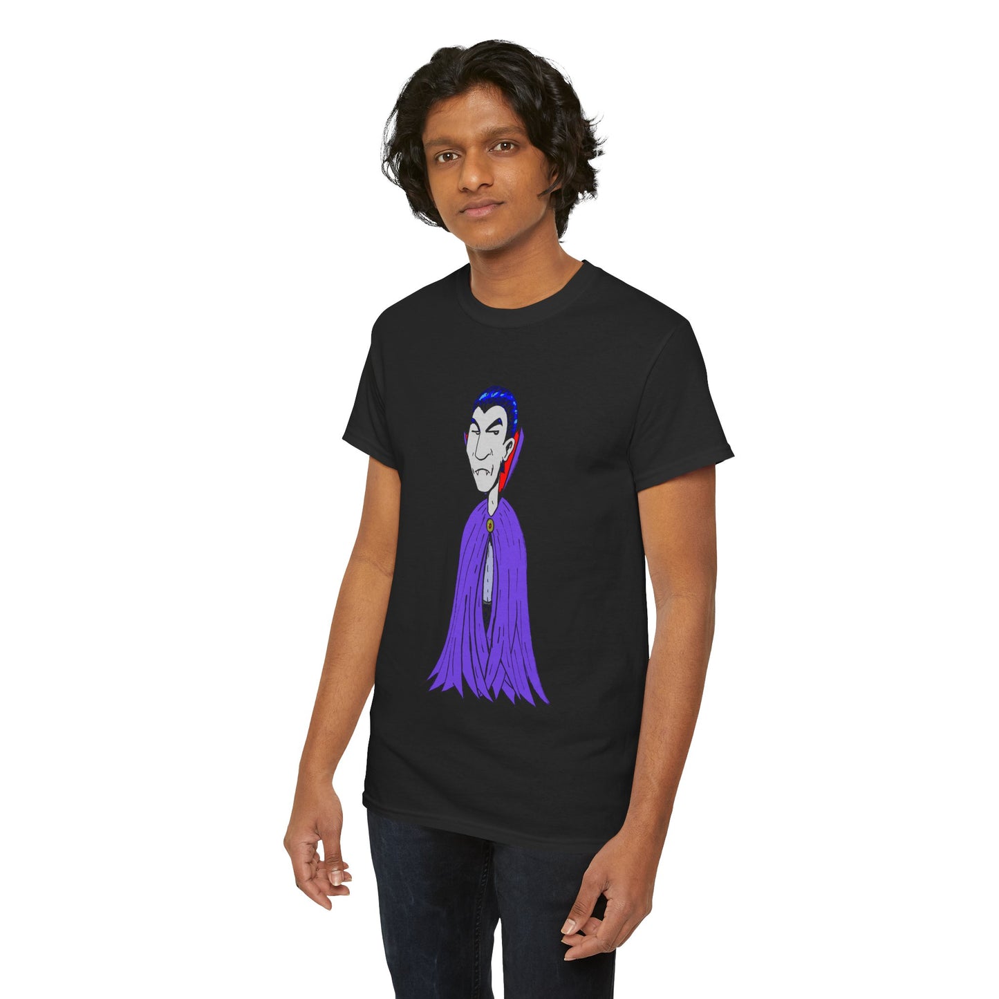 Vampire Cartoon Tee - Cute Purple Cloak Dracula Graphic T-Shirt
