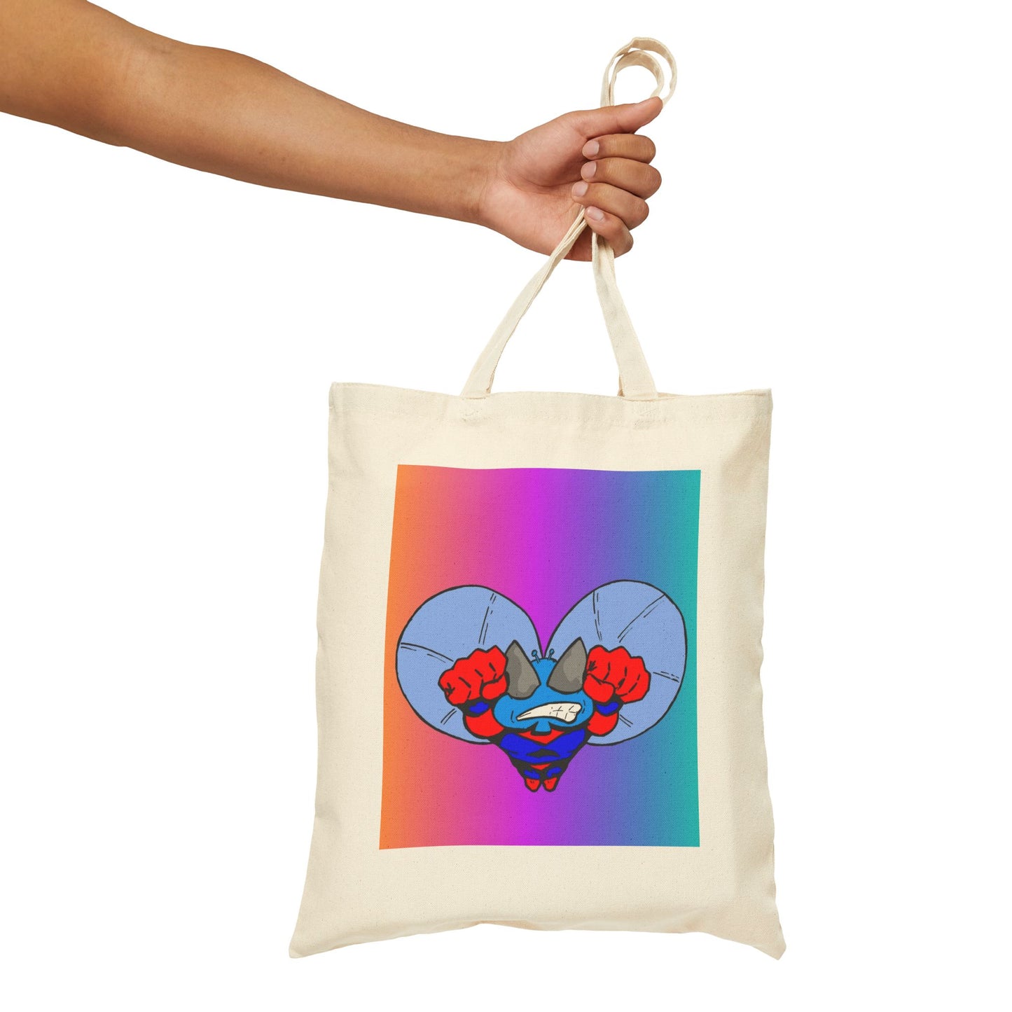 Astro-Fly Canvas Tote Bag — Colorful Superhero Flying Fist Pop Art Design