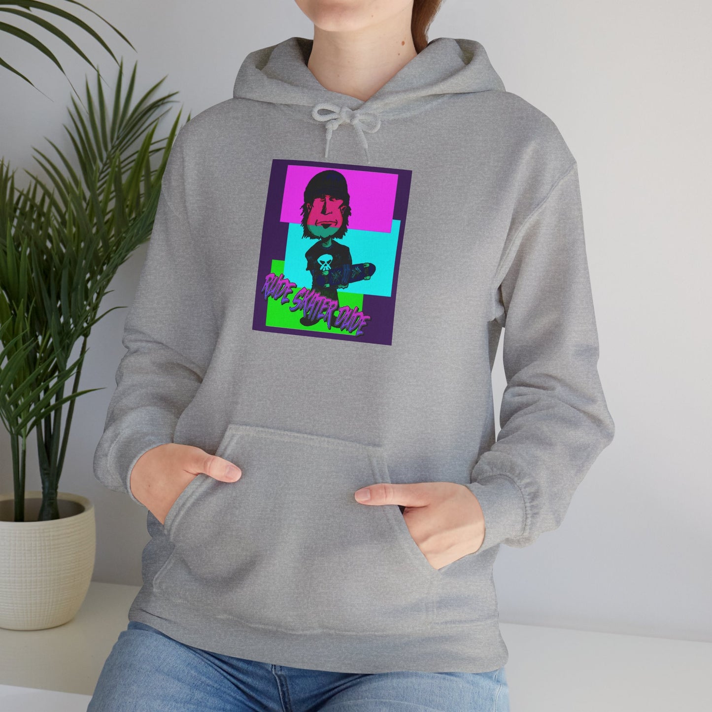 Retro Neon Rude Skater Dude Hoodie — Streetwear