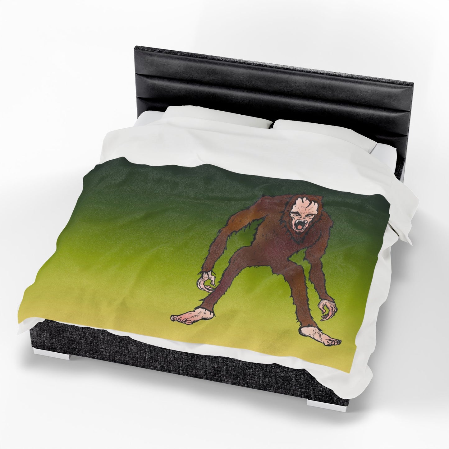 Bigfoot Encounter - Sasquatch Gradient Velveteen Plush Blanket — Soft Green Bigfoot Throw
