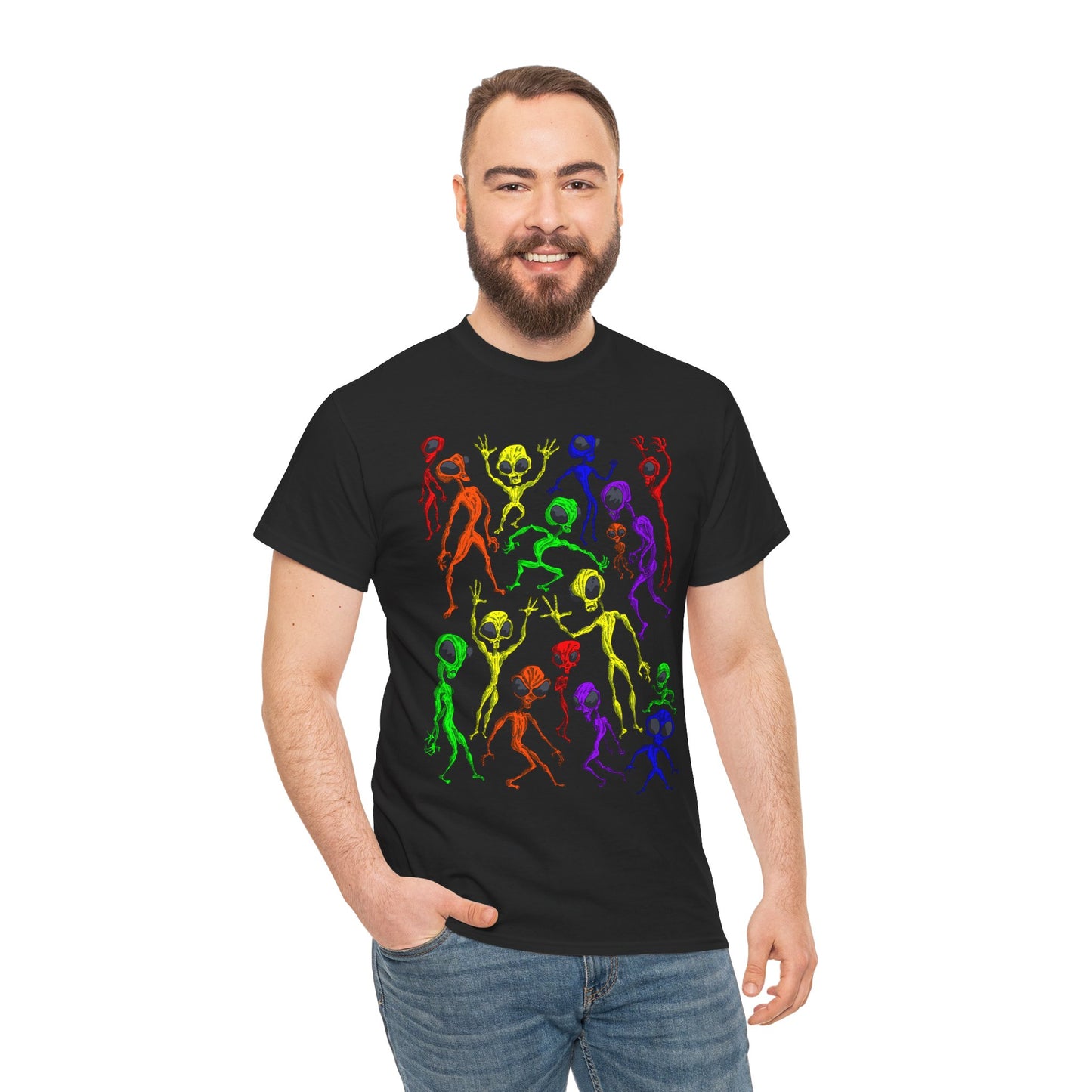 Rainbow Alien Dance Party Unisex Tee - Cosmic Sci-Fi Shirt