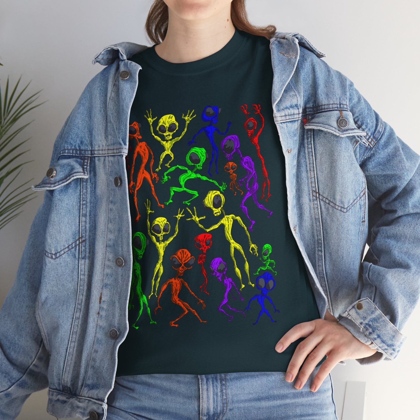 Rainbow Alien Dance Party Unisex Tee - Cosmic Sci-Fi Shirt