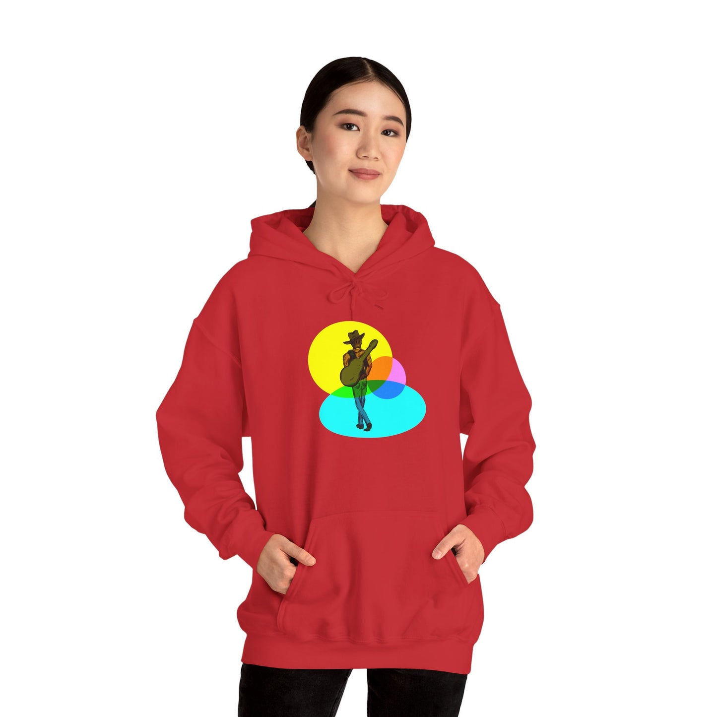 Cowboy with Guitar Hoodie — Colorful Retro Music Graphic Sweatshirt