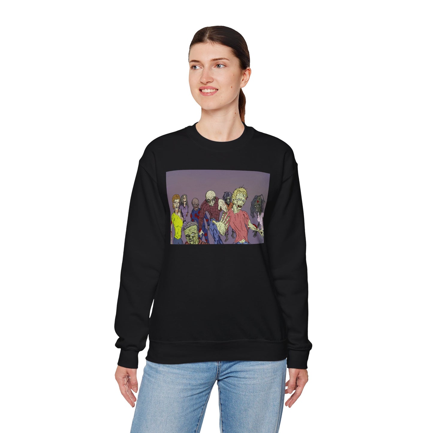Zombie-Themed Unisex Crewneck Sweatshirt - Perfect for Halloween and Horror Lovers