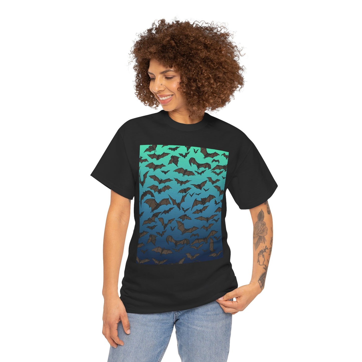 Bat Swarm Graphic Tee — Gradient Night Flight T-Shirt