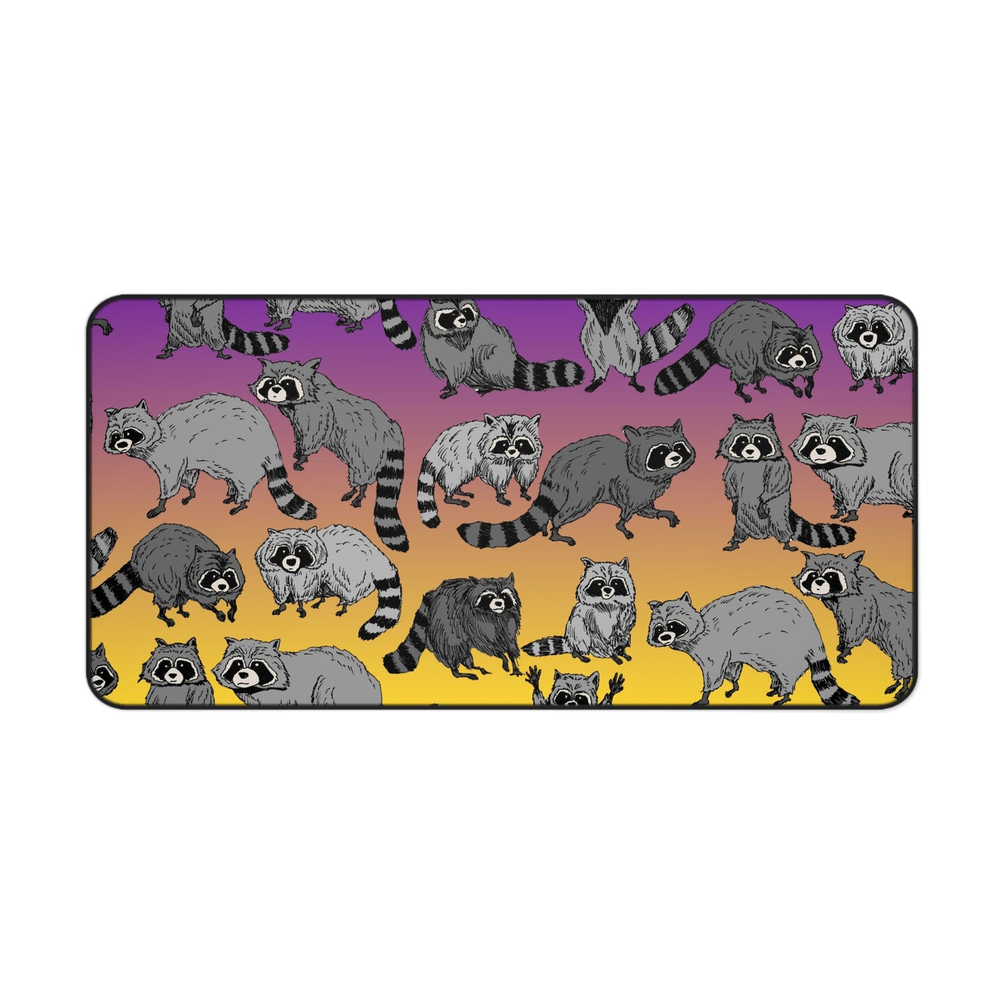 Raccoon Pattern Desk Mat — Gradient Sunset Gaming & Office Mousepad