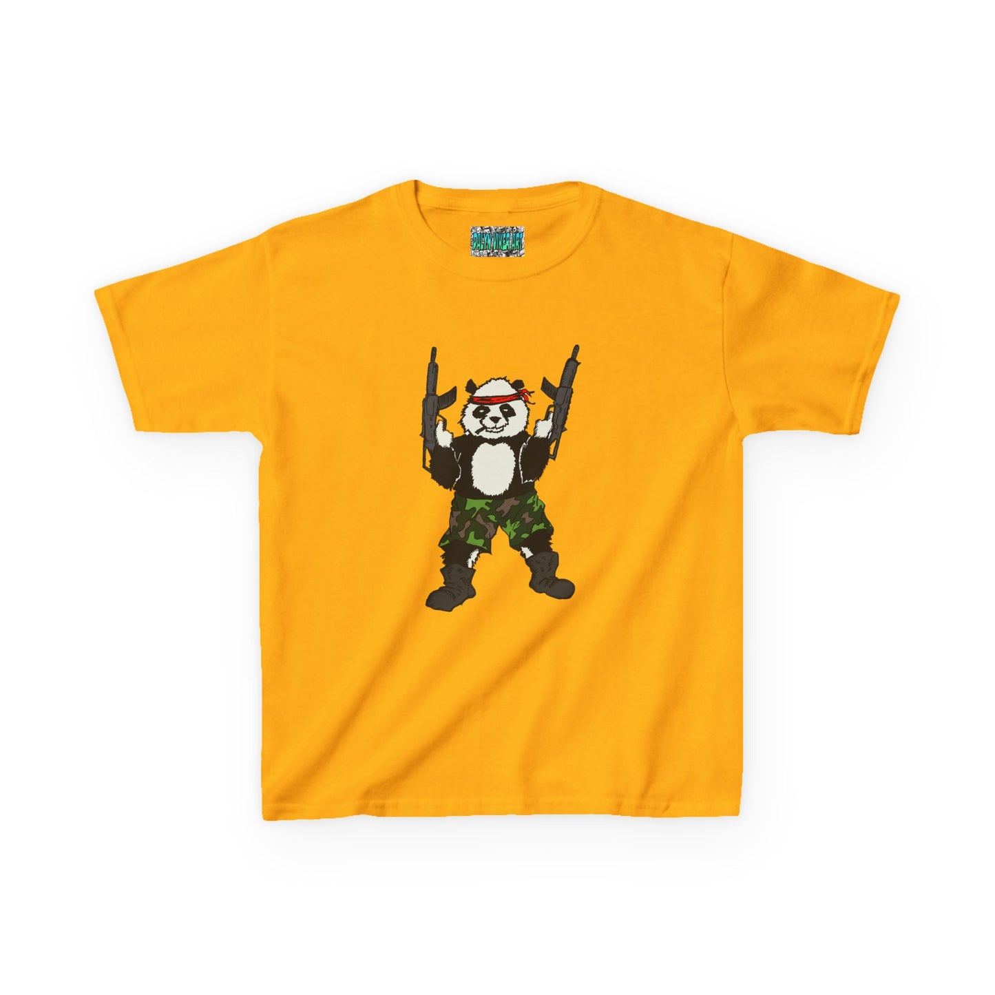 Kids Tee Panda Guns Military Comic Book Style Shirt