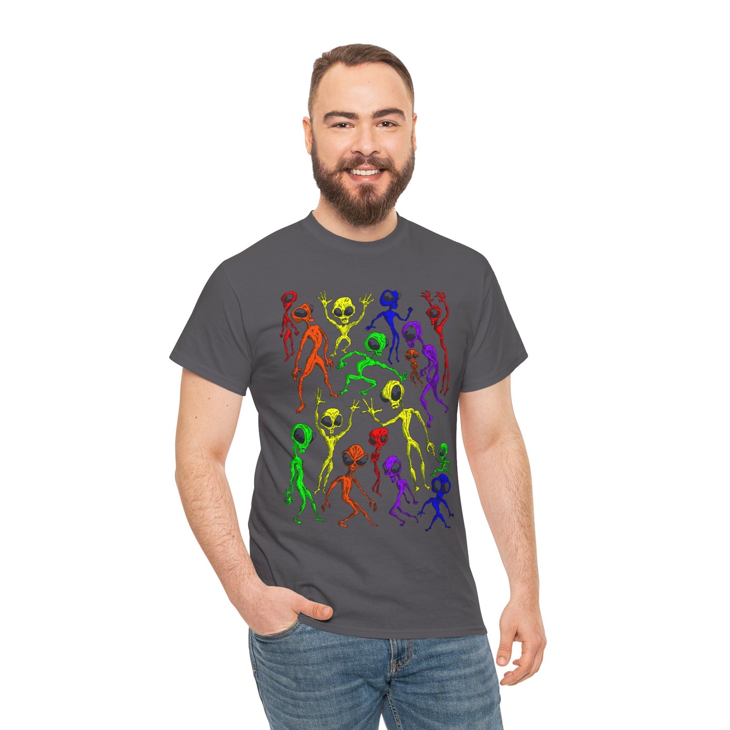 Rainbow Alien Dance Party Unisex Tee - Cosmic Sci-Fi Shirt