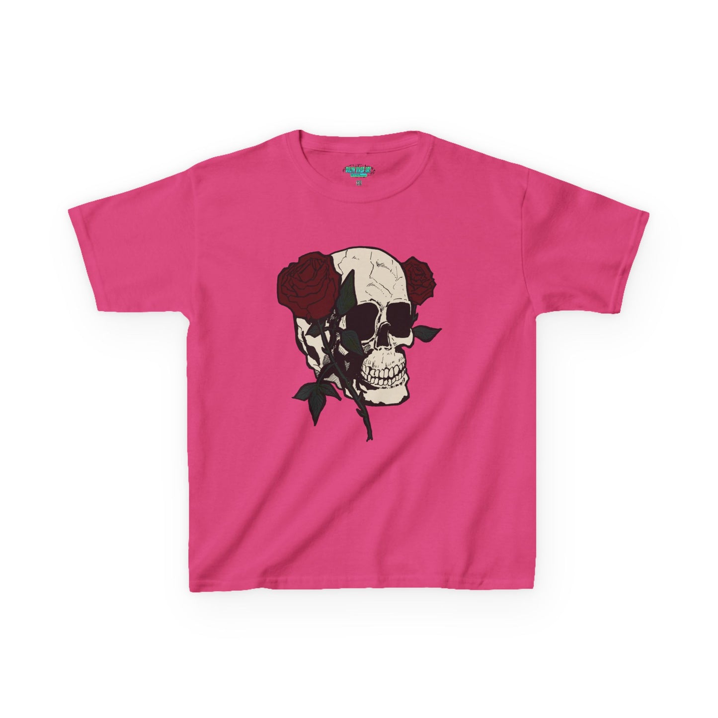 Kids Heavy Cotton Tee - Skull and Roses Graphic Tee for Trendy Kids
