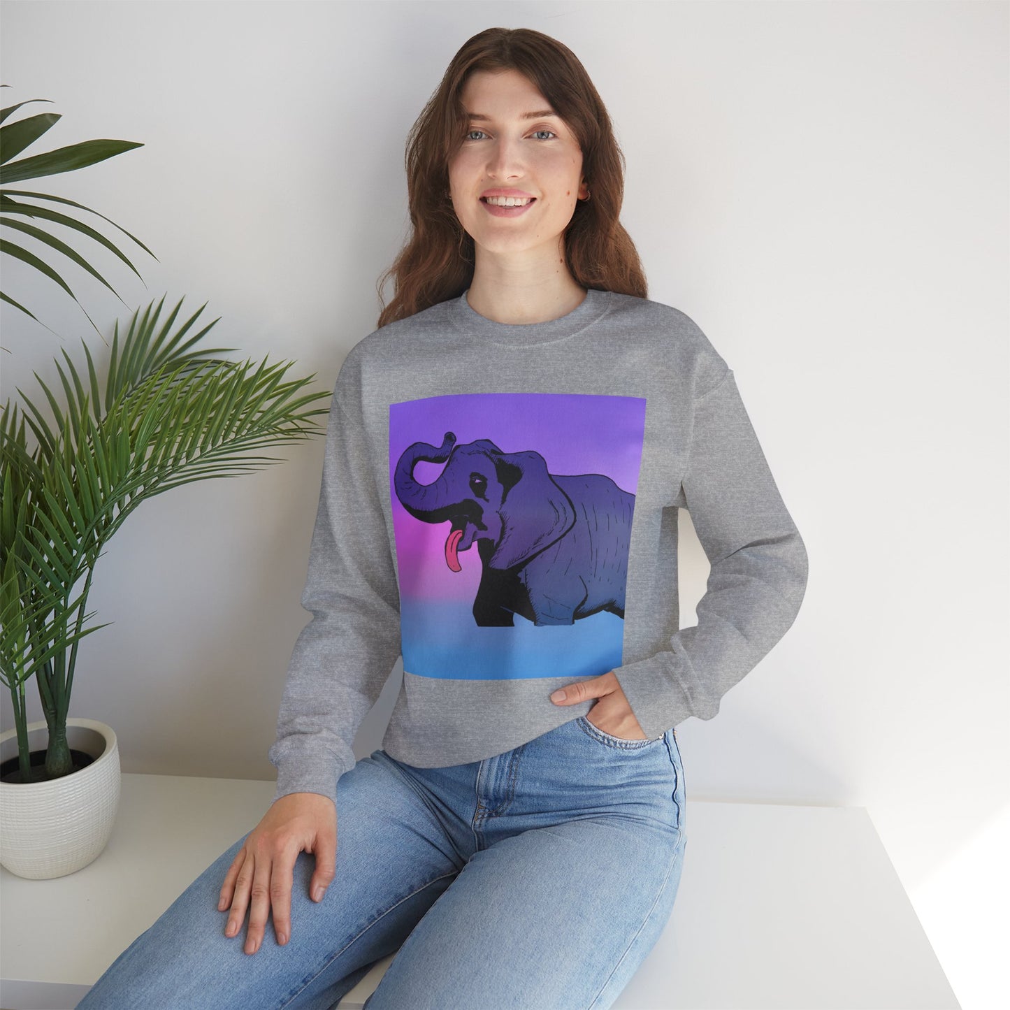 Elephant Art Unisex Crewneck Sweatshirt – Vibrant and Cozy Statement Piece