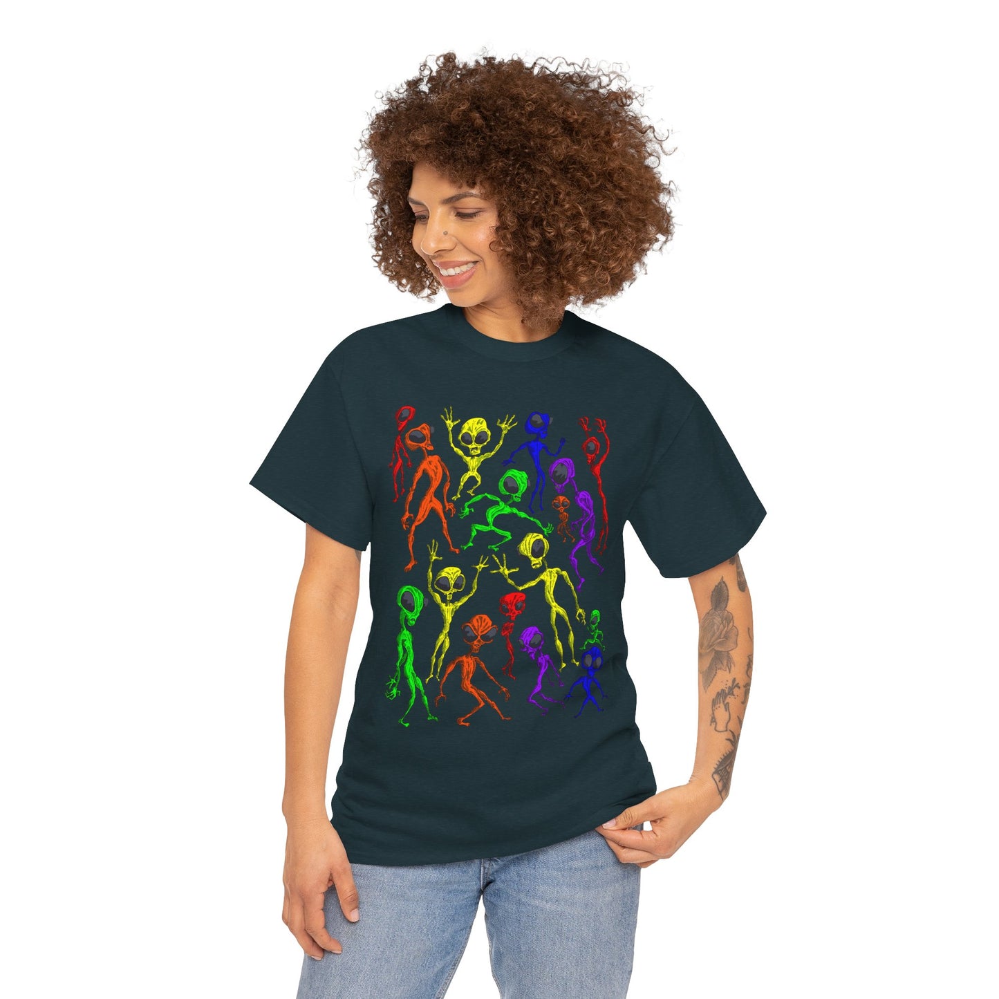 Rainbow Alien Dance Party Unisex Tee - Cosmic Sci-Fi Shirt