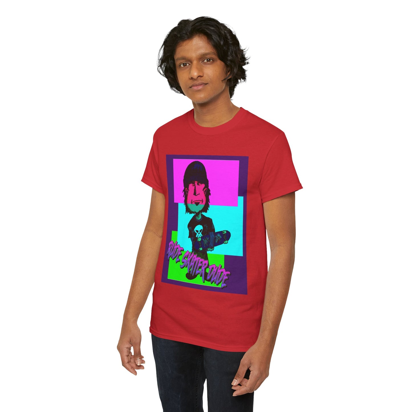 Retro Neon Skateboard Tee — "Rude Skater Dude" Graphic