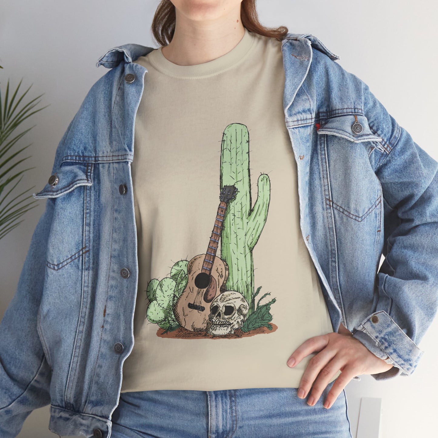 Desert Vibe Graphic Tee - Unisex Heavy Cotton Shirt, Boho Cactus Shirt, Guitar Lover's Gift, Summer Top, Music T-Shirt