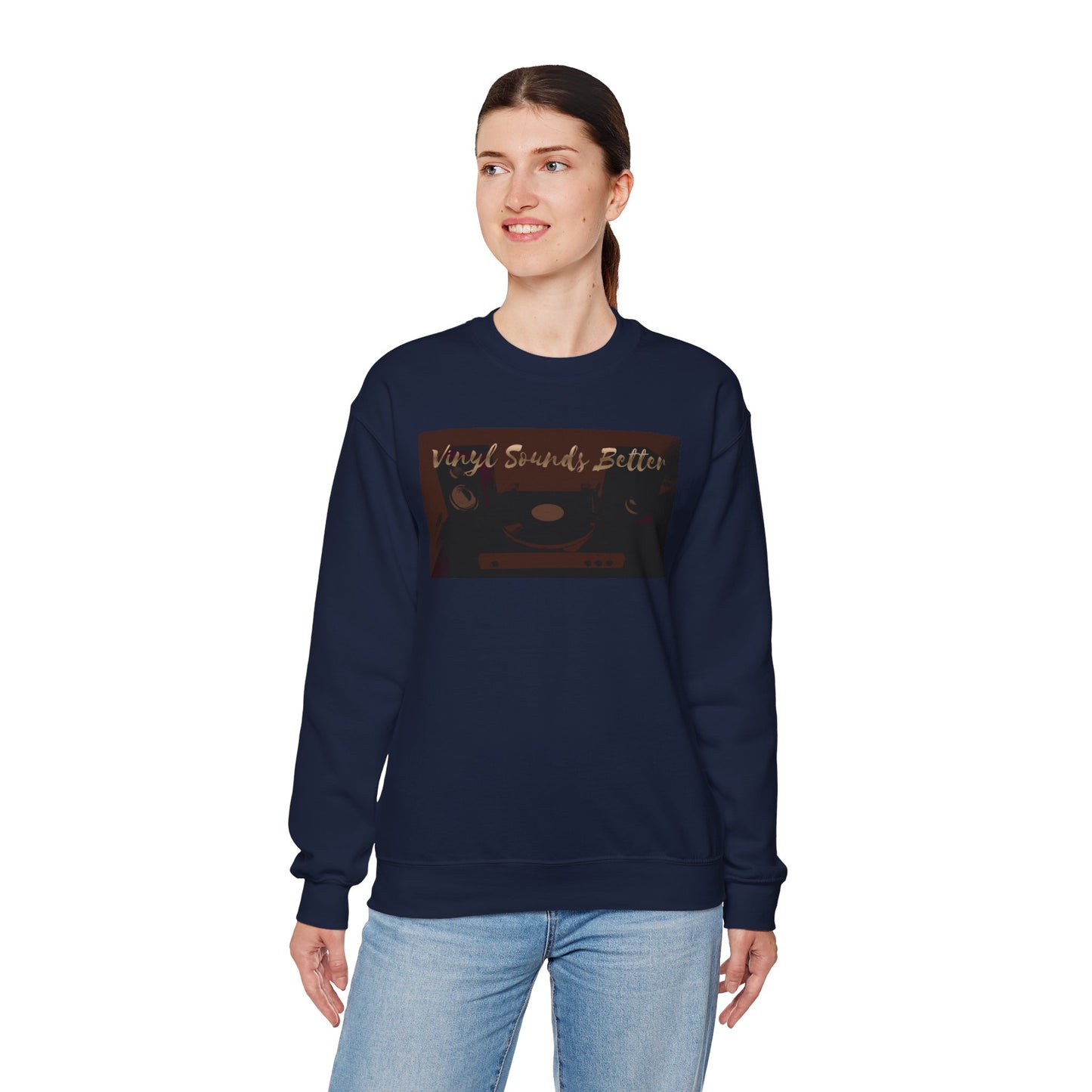 Crewneck Sweatshirt — "Vinyl Sounds Better" Retro Record Graphic