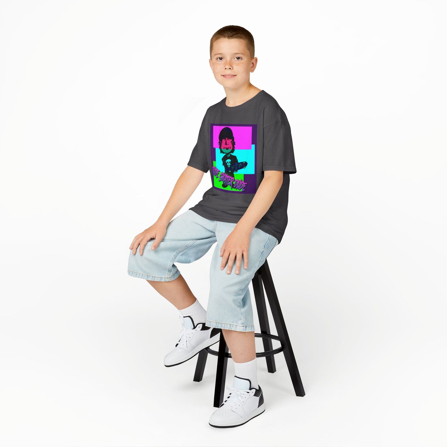 Kids Tee — Retro Neon Rude Skater Dude Kid Graphic T-Shirt