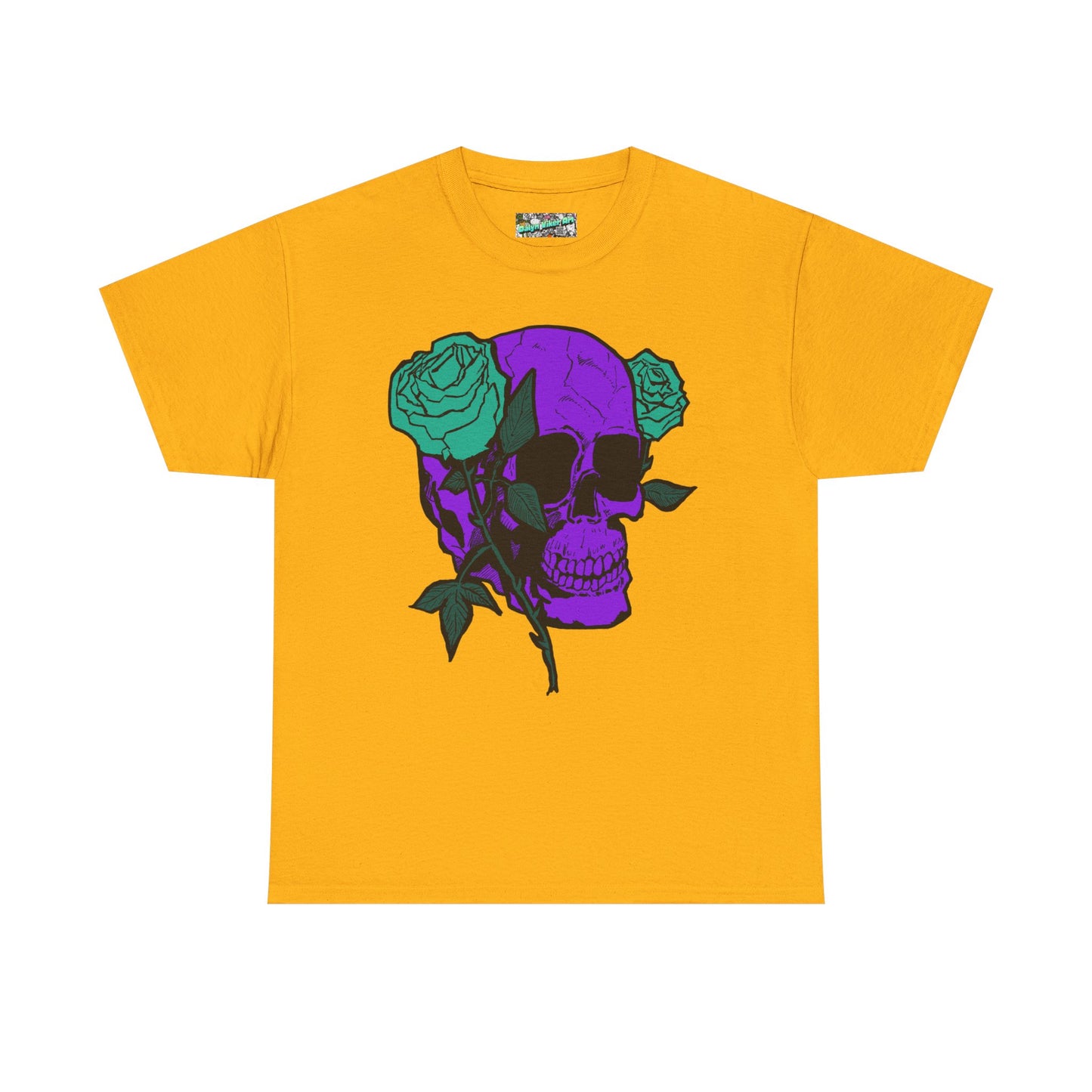 Skull & Rose Tee — Purple Skull with Turquoise Roses Graphic T-Shirt