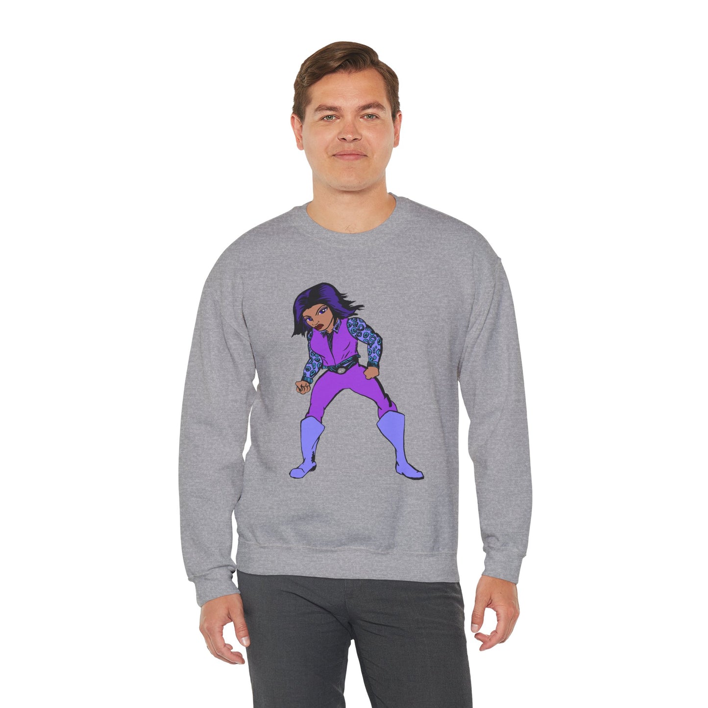 Vintage Retro Hero Crewneck Sweatshirt with Bold Graphic Design