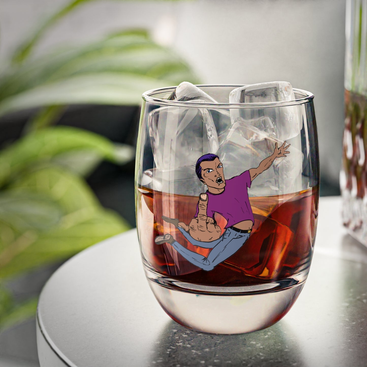 Giving a Flying F... Unique Whiskey Glass with Playful Cartoon Design, Perfect for Gifting, Home Bar Decor, Birthday, Celebration, Drinkware