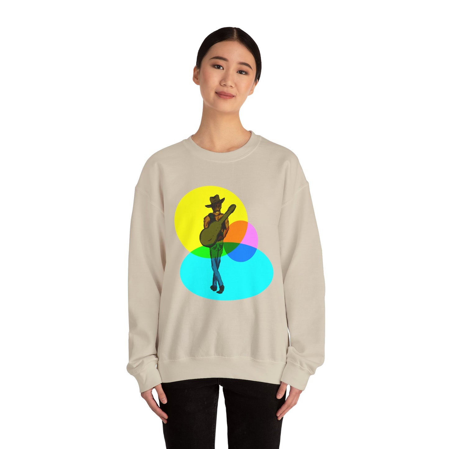 Cowboy Guitarist Graphic Sweatshirt — Retro Color Spot Music Pullover