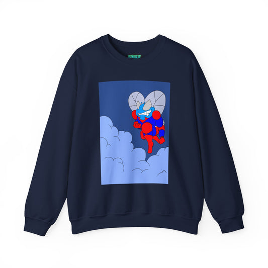 Astro-Fly Graphic Crewneck Sweatshirt with Vibrant Cloud Design