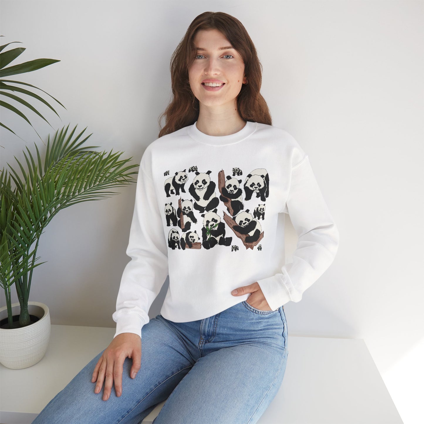 Cozy Panda Crewneck Sweatshirt - Soft Unisex Heavy Blend