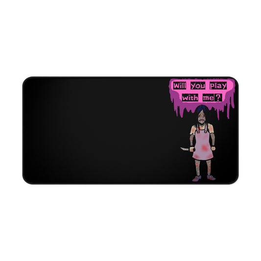 Gothic Gaming Desk Mat - 'Will You Play with Me?' | Perfect for Gamers, Home Office, and Halloween Decor, Mouse Pad, Computer Accessories