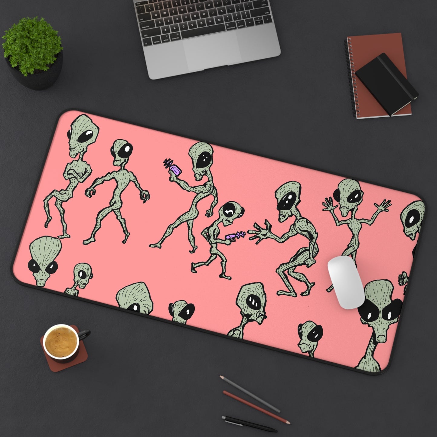 Alien Invasion - Salmon Desk Mat