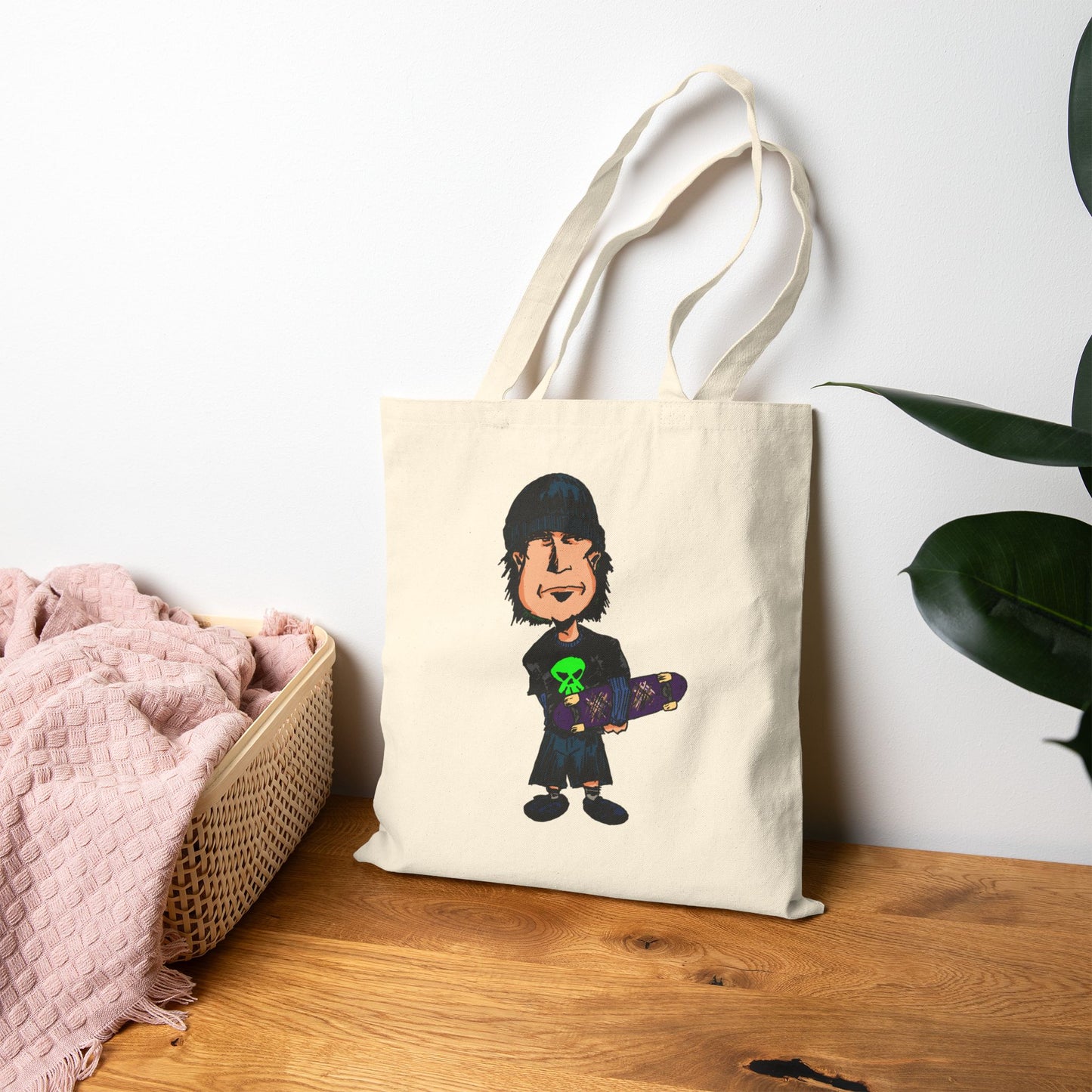 Rude Skater Dude - Skateboarder Cartoon Canvas Tote Bag – Cute Emo Skate Graphic