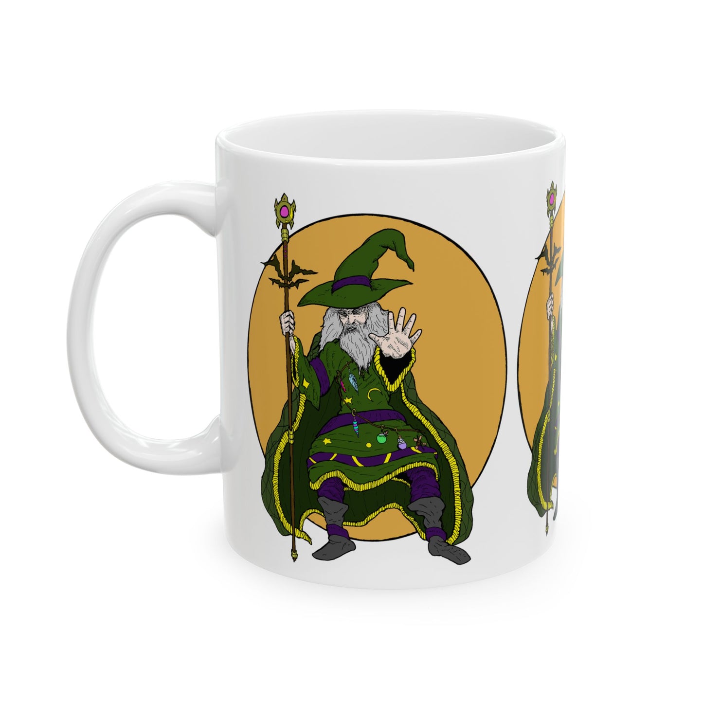 Wizard Holding a Magical Staff Ceramic Mug, (11oz)