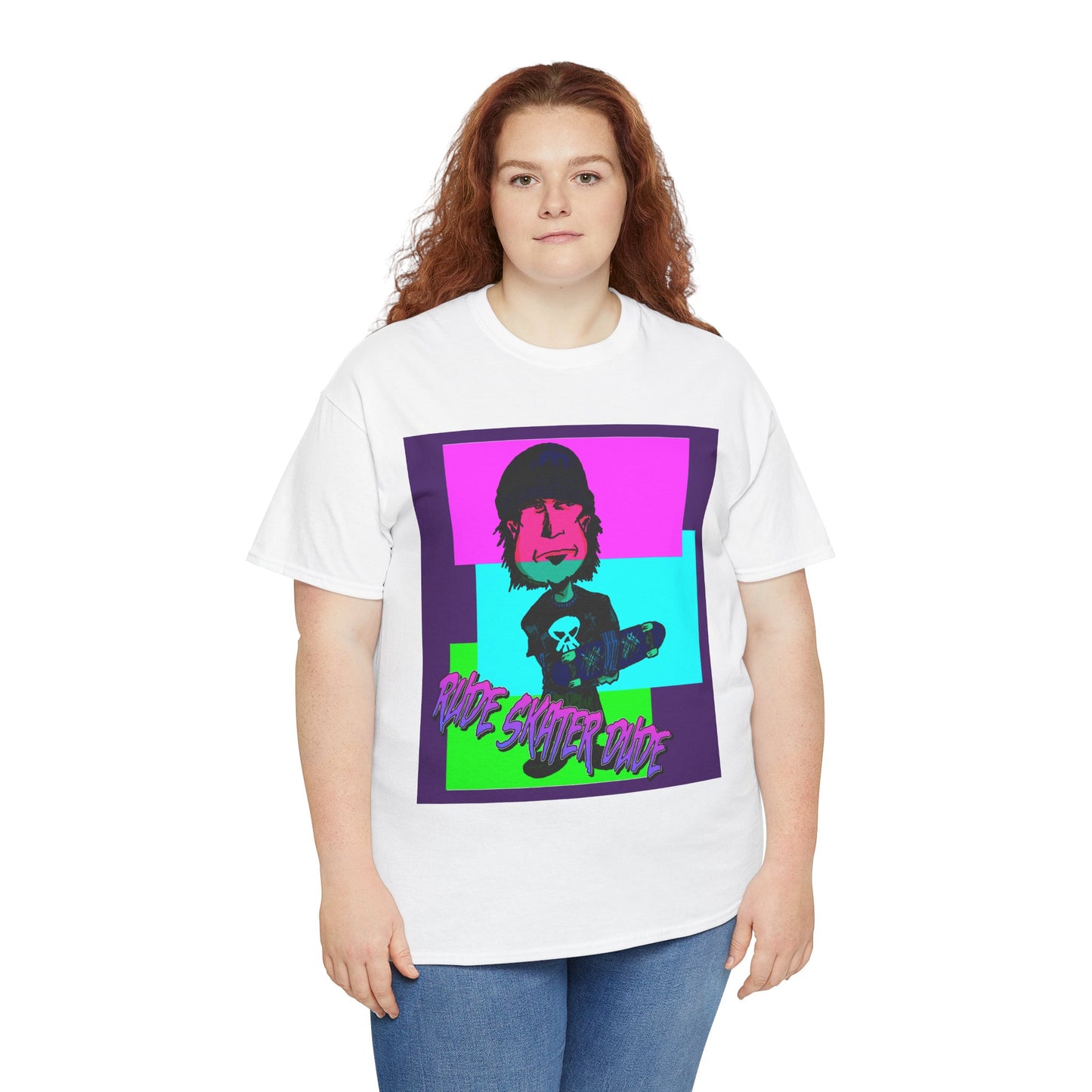 Retro Neon Skateboard Tee — "Rude Skater Dude" Graphic