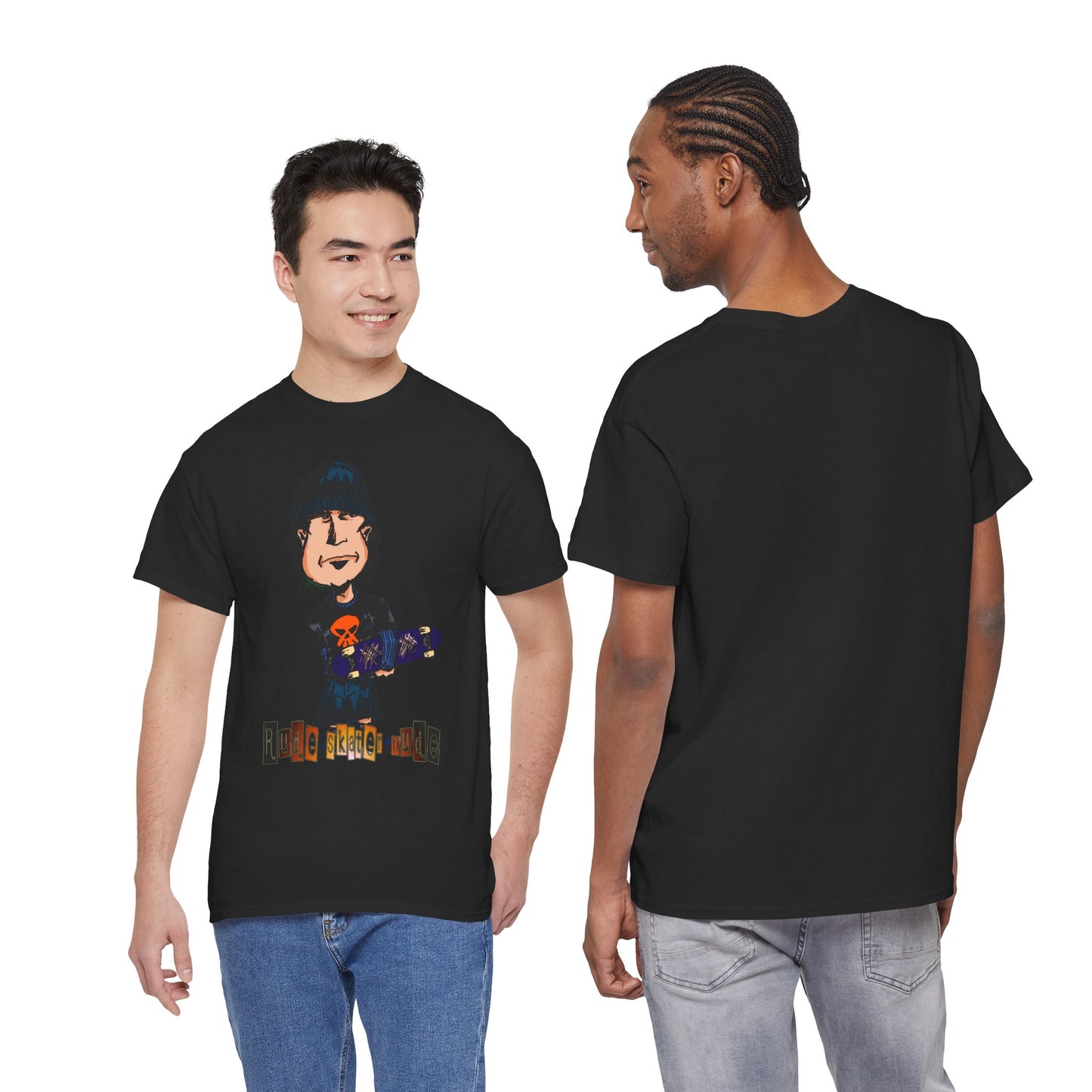 Rude Skater Dude Cartoon Skate Punk T-Shirt — Skateboarding Tee with Skull Design