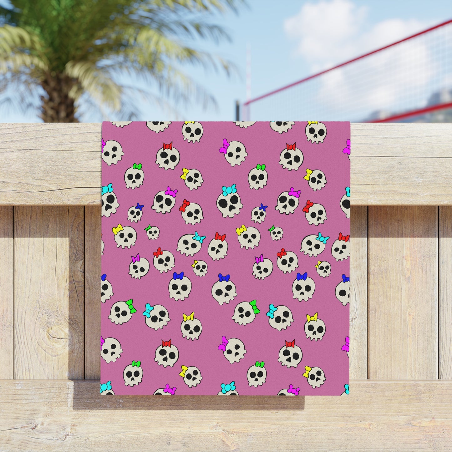 Delightfully Cute Skulls - Pink - Beach Towels